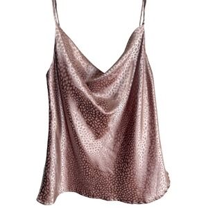 Glam Cowl Neck Cami Top Womens Size M Rose Gold Satin Animal Print GT2059
